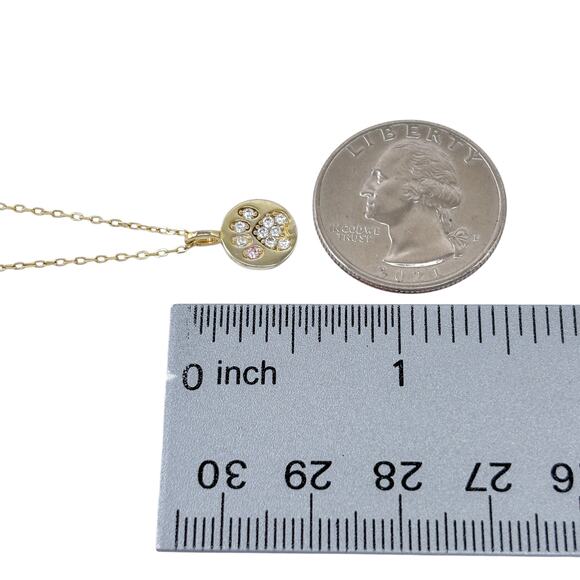 Gold Tone Paw Print Cubic Zirconia Necklace | Sterling Silver 925 | 16"-18" - Picture 3 of 6